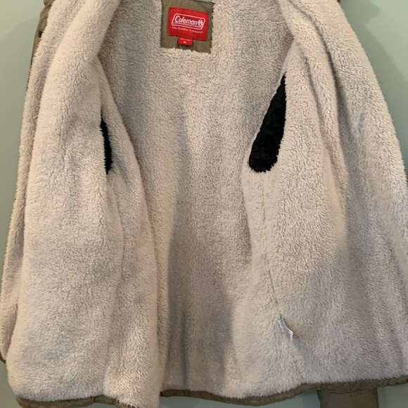 Coleman Thick Sherpa Fleece Lined Khaki Twill Cotton Utility Jacket Men’s Medium - Picture 8 of 10
